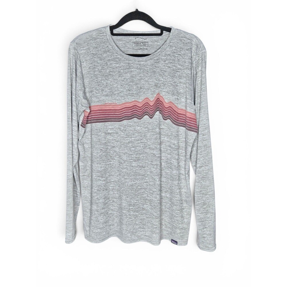 Patagonia  Performance Shirt Womens Large Gray Pink Graphic Long Sleeve Striped